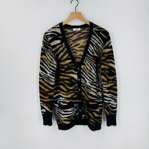 Equipment Femme Mohair Wool Blend Animal Print Longline Cardigan M